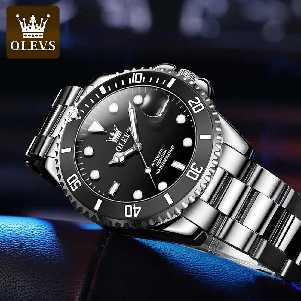 OLEVS 6650 Automatic Mechanical Watch for Men Fashion One-Way Rotation Lap Man Watch Top Brand Luxury Waterproof Mens Wristwatch