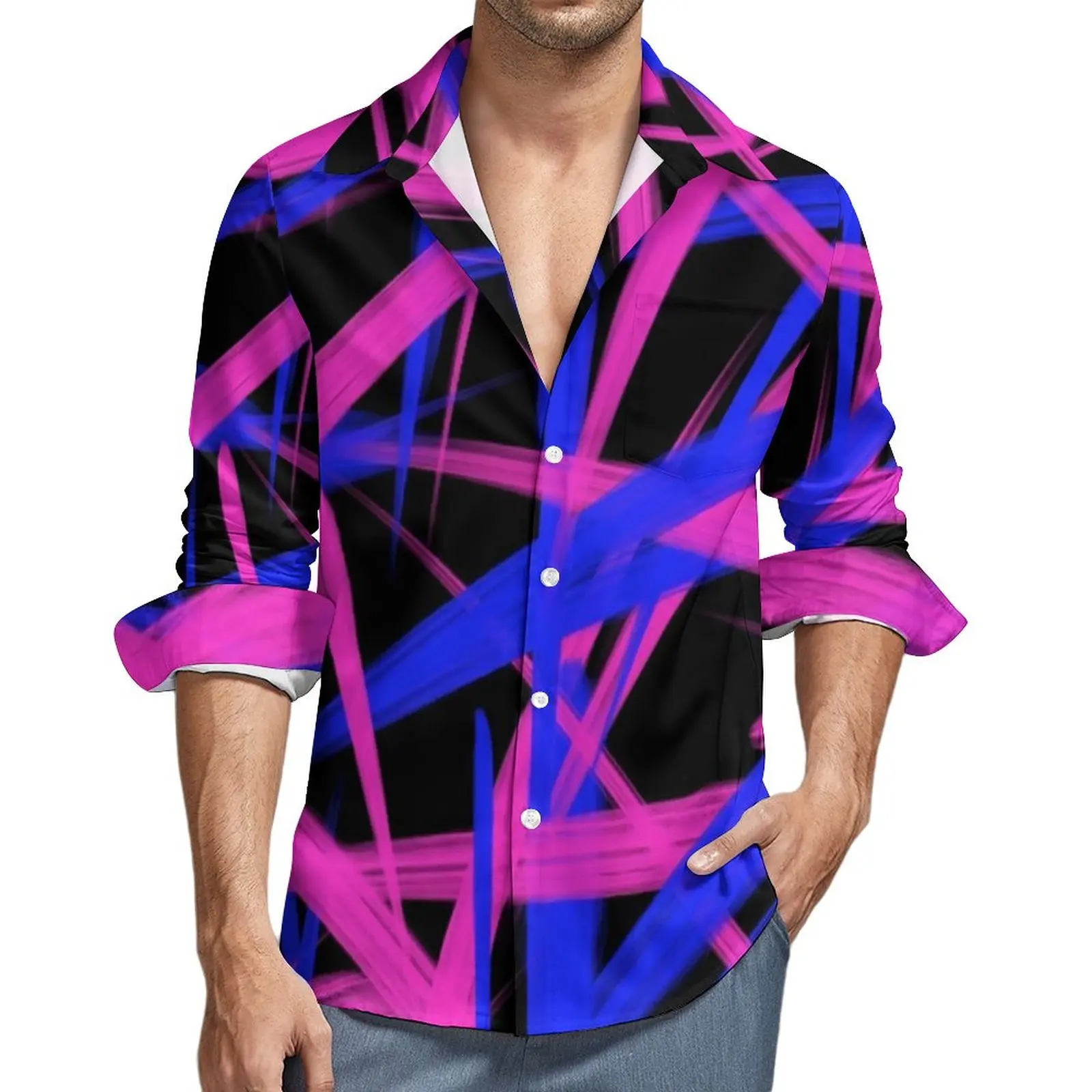 Novidade colorida pintura neon camisa homem splatter impressão camisas casuais outono impresso blusas lapela manga longa roupas topos