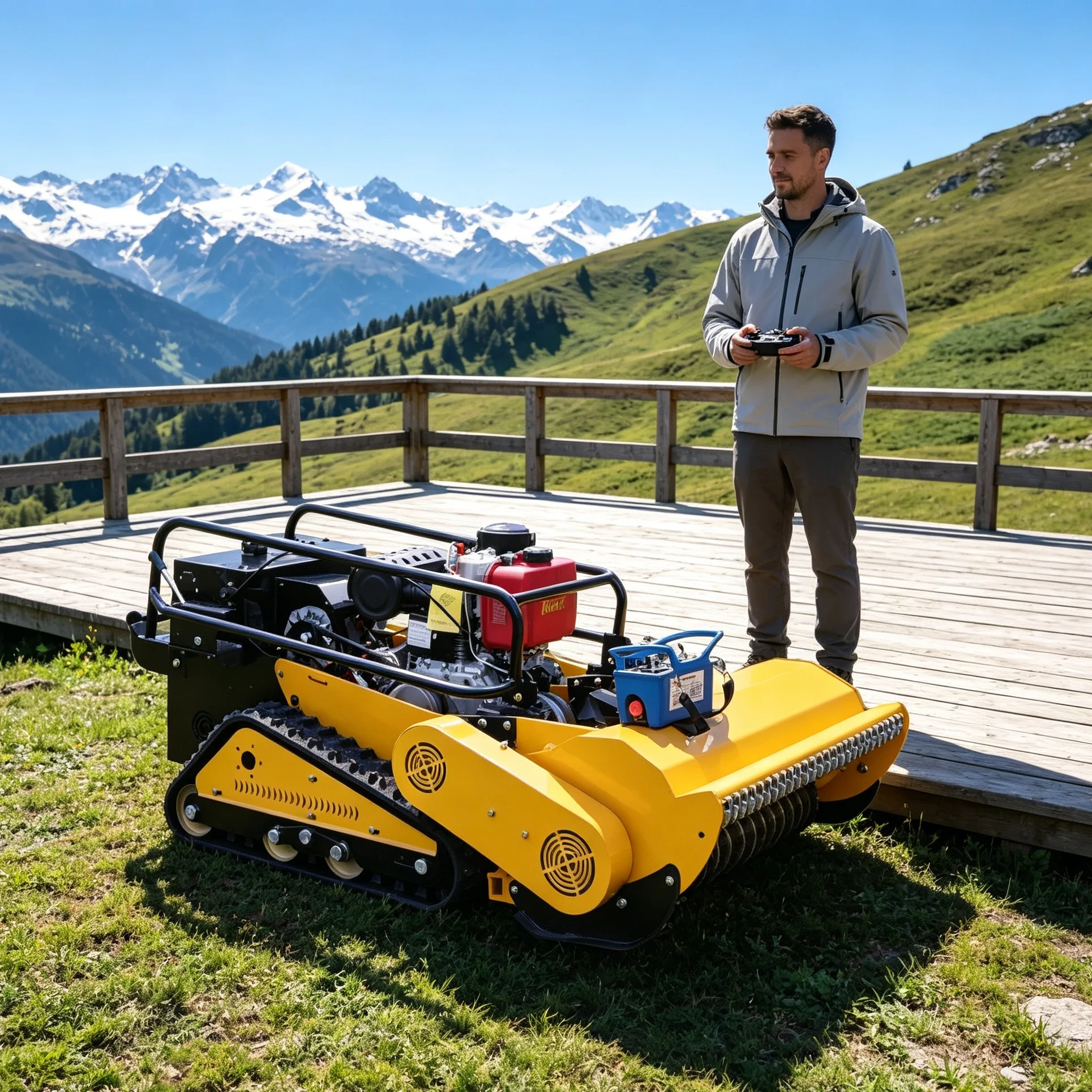 Customized 800SPro heavy‑duty tracked lawn mower with single‑cylinder four‑stroke engine, optional snow‑shovel attachment