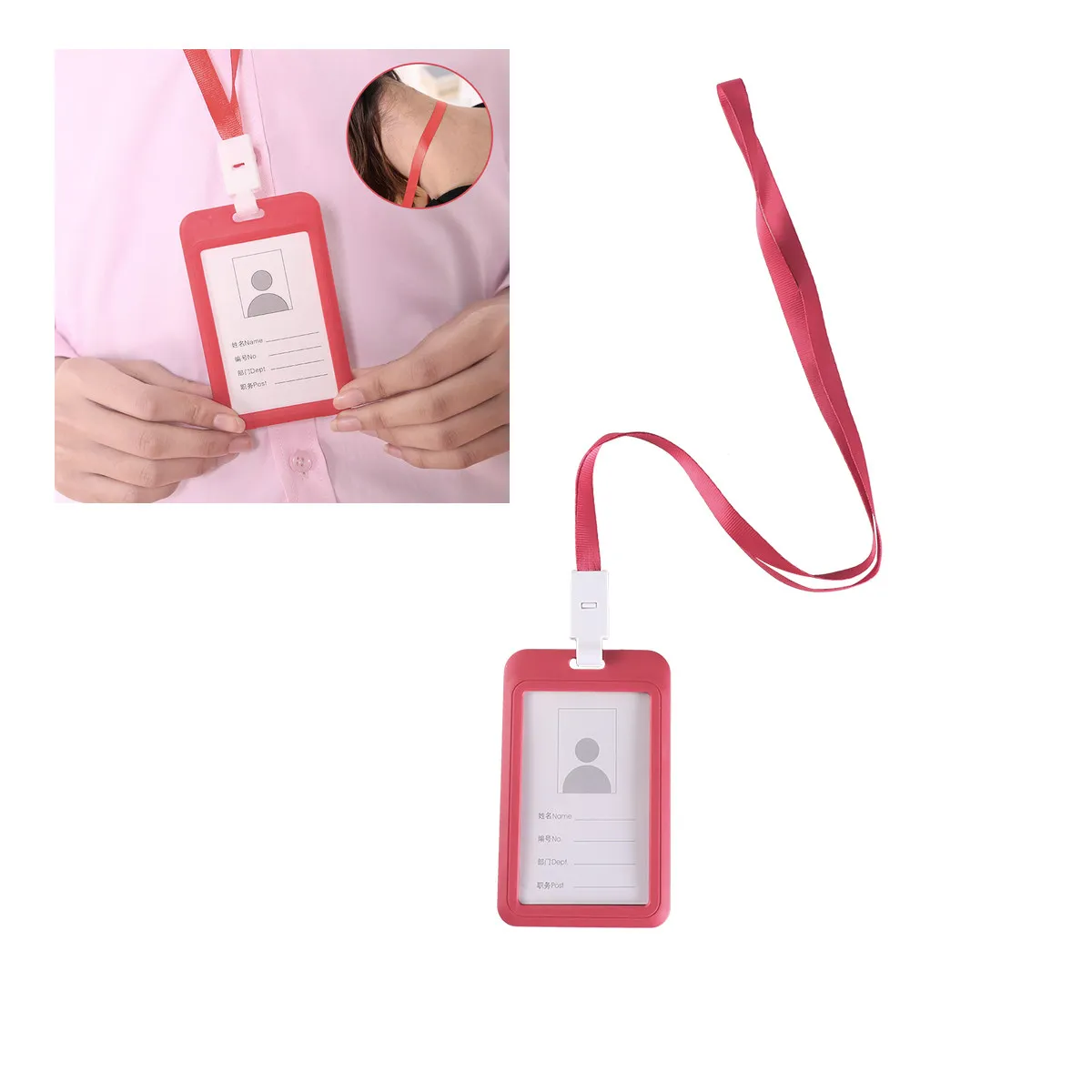Exquisite Plastic Id Card Holder Case with Visible Clear Cover for Badge Easy Insert Remove Lanyard Hanging Rope