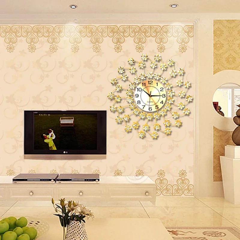 Big Size Silent Wall Clocks Restaurant Round Peacock Simple Clock Wall Design Metal Wall Art Wanduhr Living Room Decoration
