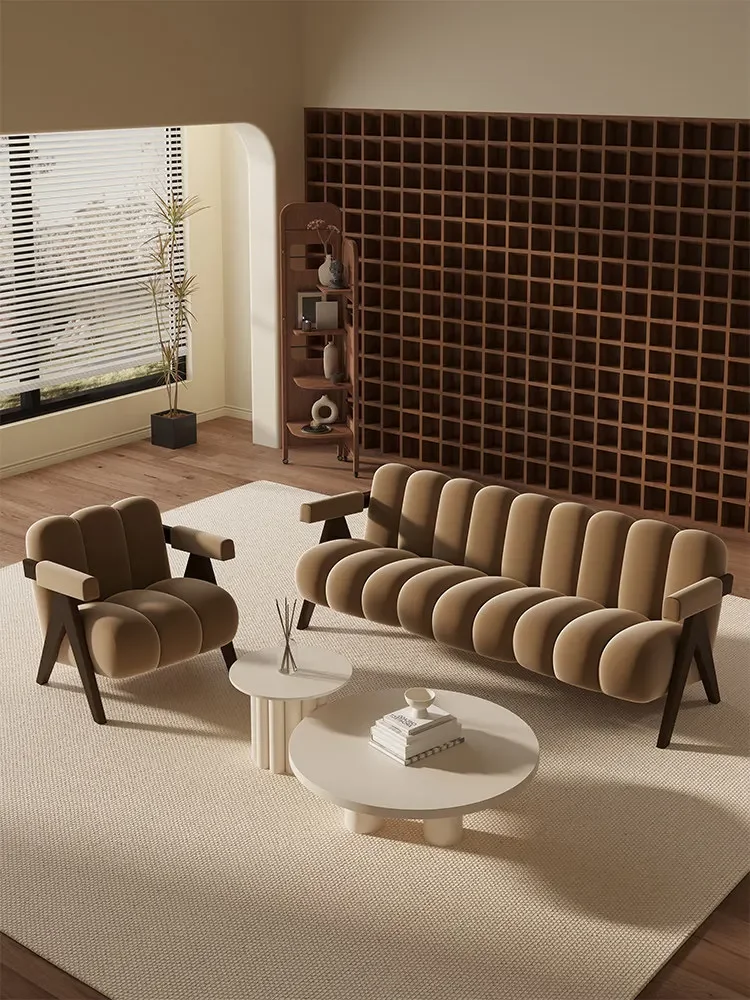 Medieval log wabi-sabi wind sofa business small apartment designer homestay beauty salon office rest area reception