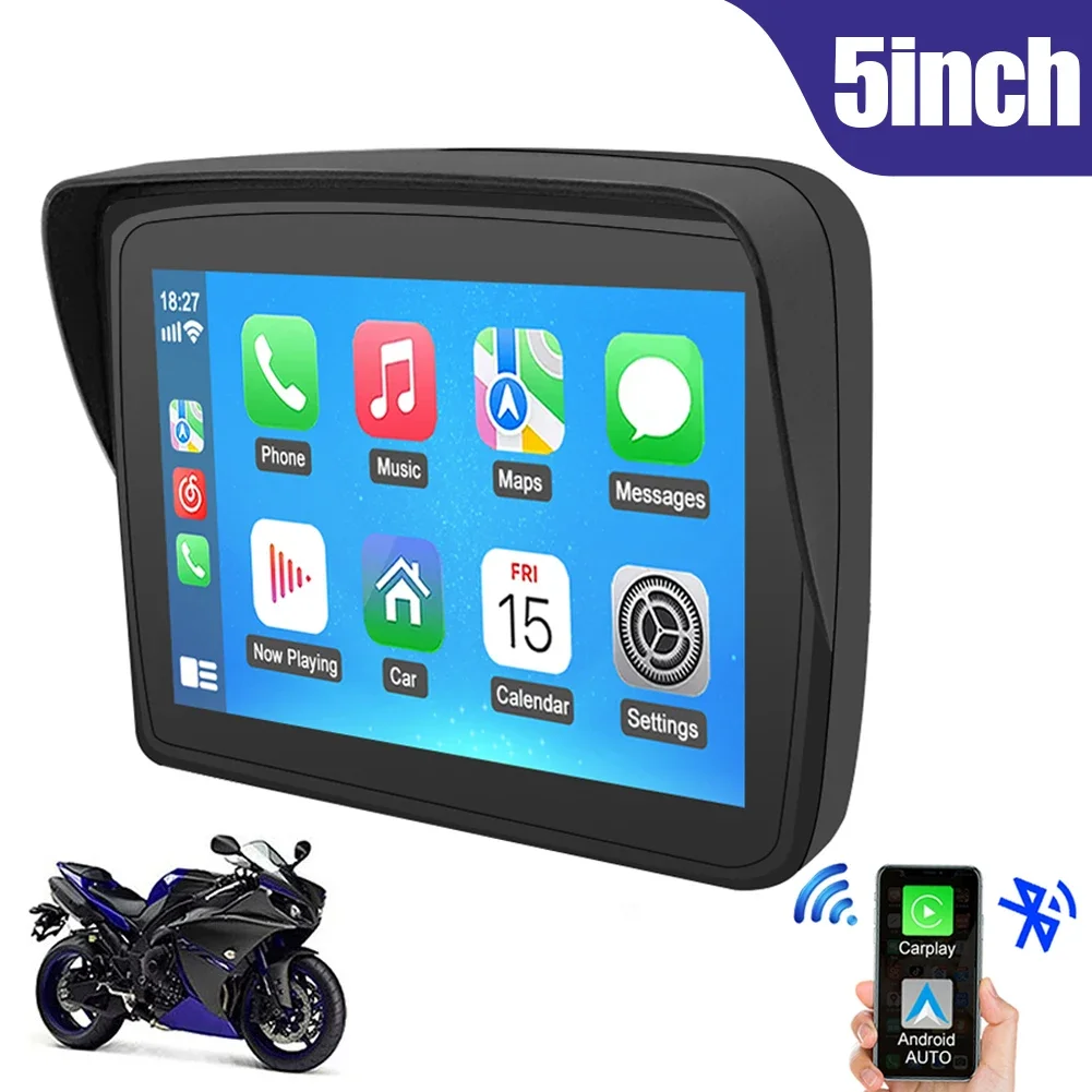 Écran LCD portable pour moto, moniteur étanche IPX7, Apple Carplay sans fil, Android Auto Moto, écran de lecture de voiture, GPS, 5 pouces