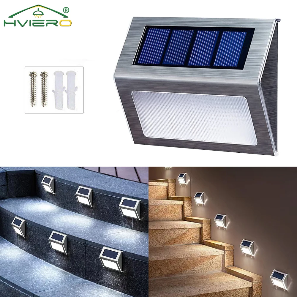 

2Pcs Solar 3LED Lights Stair Stainless Steel Intelligent Control Garden Courtyard Wall Outdoor Fence Charging During Day Night