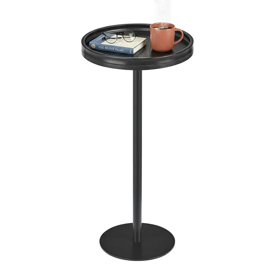 

Промышленный столик для мартини, круглый столик для напитков, современный приставной столик на пьедестале с черной столешницей под дерево, утяжеленное металлическое основание