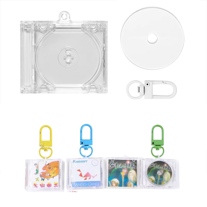 Blank Album Mini CD Case Key Chain CD Player Keyring For DIY Backpack Hanging Decor