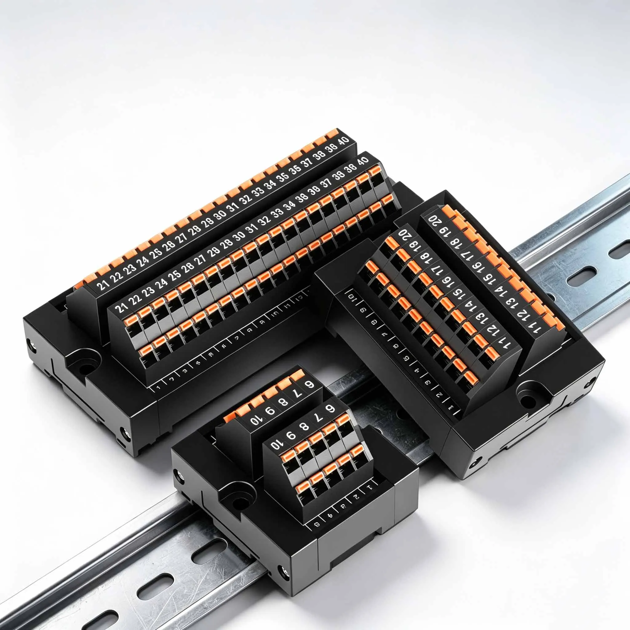 1-in Multi-out Terminal Block Module,Spring-Loaded Push-In Power Splitter,DIN Rail Mounted PLC Sensor Wiring Terminal Block Box