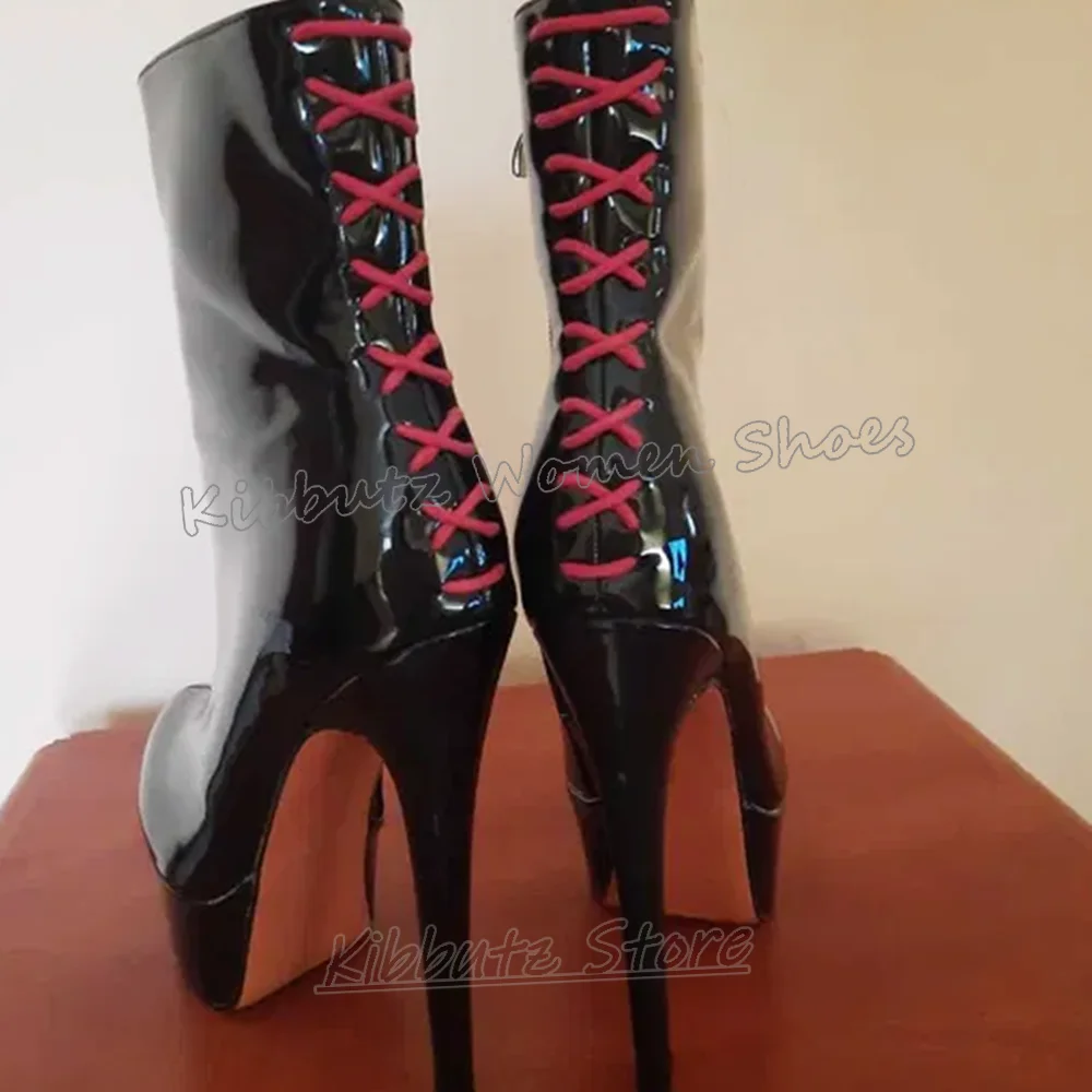 

Lace-Up Ankle Modern Boots Slip-On Mixed Color Fashion Luxury Elegant Concise Novelty Pointy Thin High Heels Spicy Girls Shoes