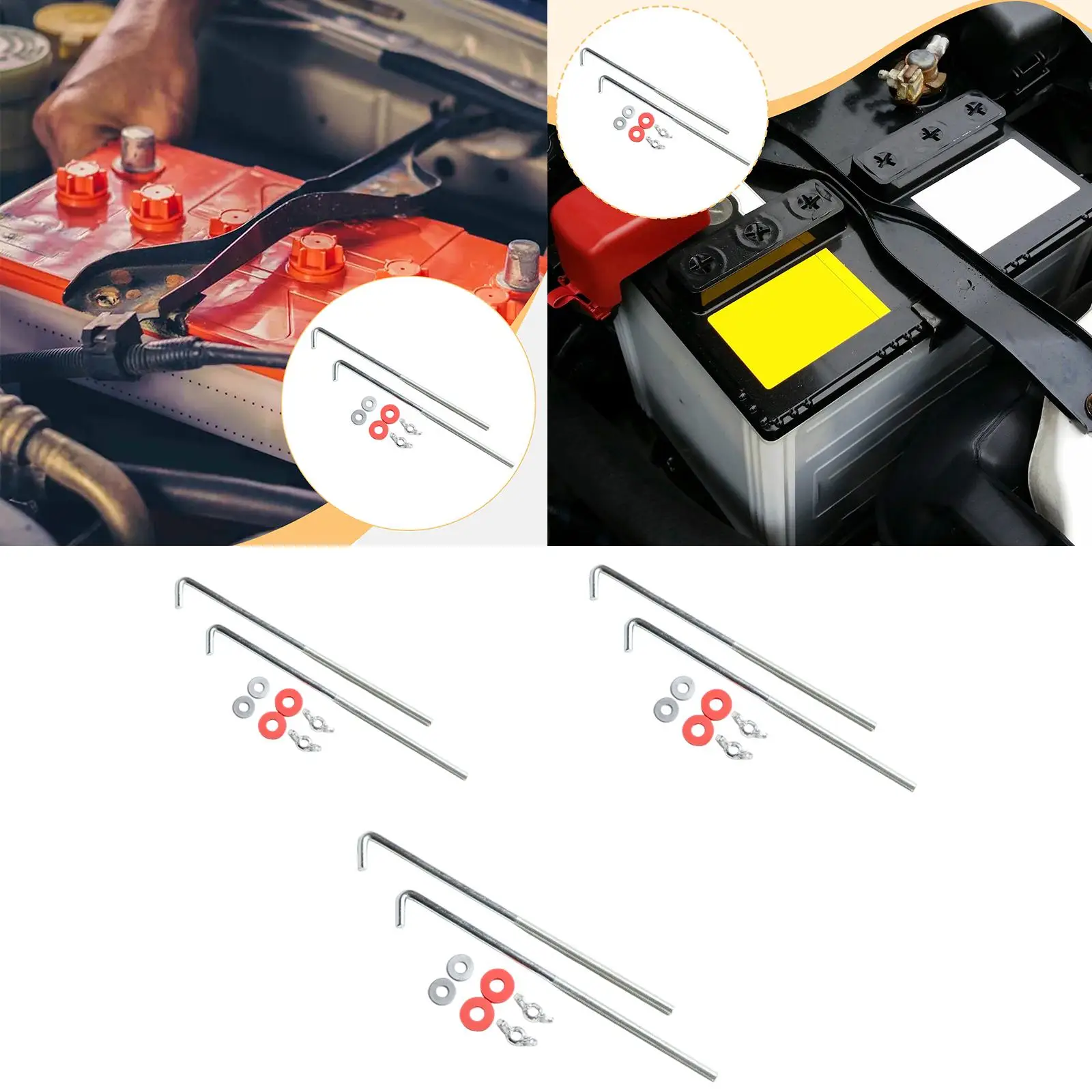 

Universal Metal Hold Down Bolts J Hook Set Battery Tie Down Bracket Accessories for Car SUV Truck Battery Tray