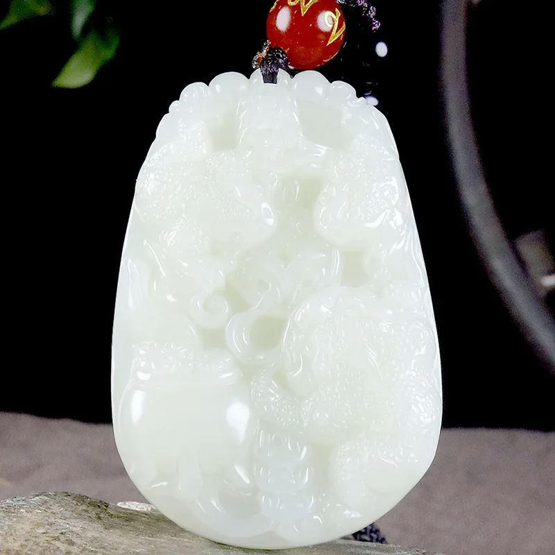 Golden , Hotan Three-Offering Jade Pendant, Fashionable And Versatile