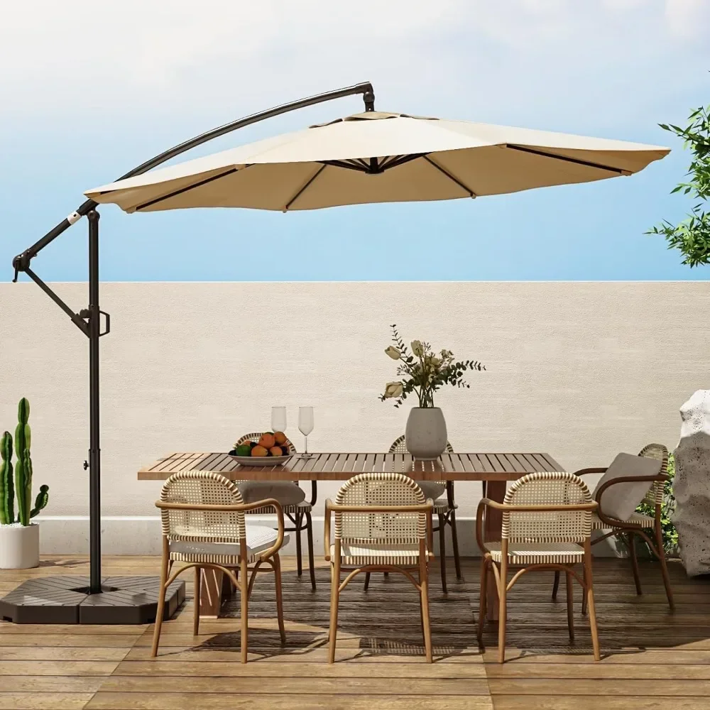 10ft Patio Umbrellas Offset Outdoor Cantilever Hanging Umbrella w/Infinite Tilt, Fade Resistant Waterproof