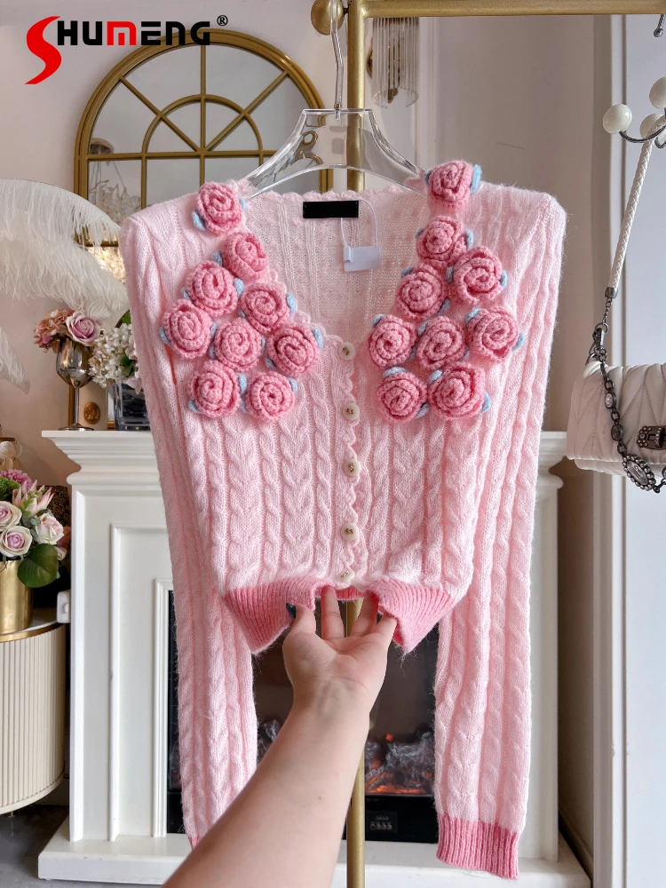 

Женский осенне-зимний новый жаккардовый вязаный кардиган со стразами, свободный комфортный универсальный шикарный трикотаж, модный свитер, пальто