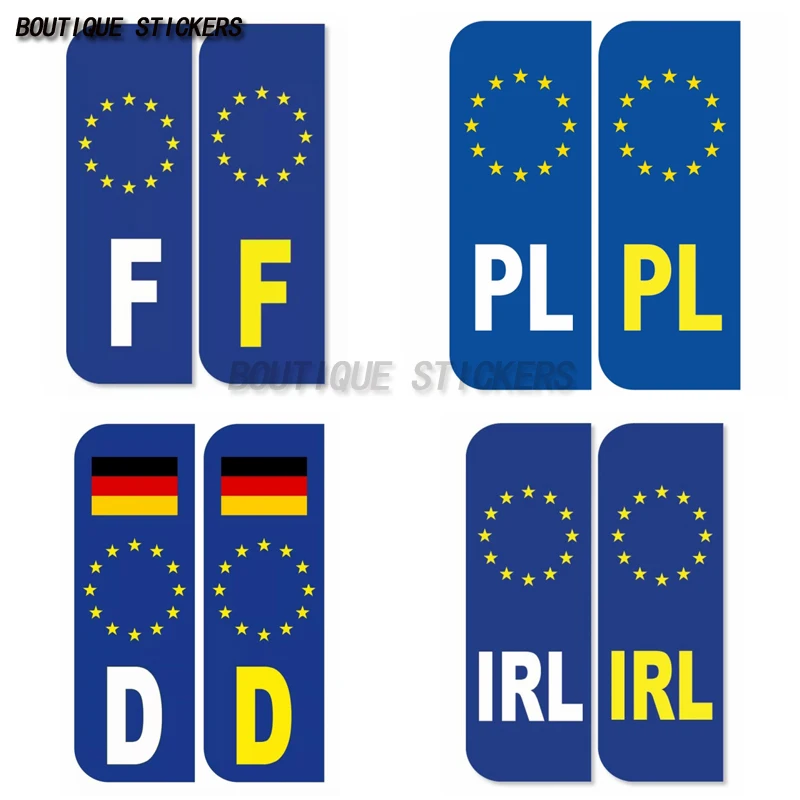 2 x IRELAND Euro Car Number Plate 、Poland Euro PL Badge 、 GERMAN 、FRANCE FRENCH Euro Car Number Plate vinyl stickers