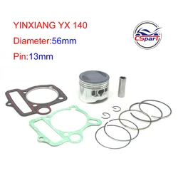 YX140 56MM 13MM Piston Rings Kit Gasket YinXiang 140CC YX1P56FMJ  Kaya Xmotos Apollo orion Dirt Pit Bikes Parts