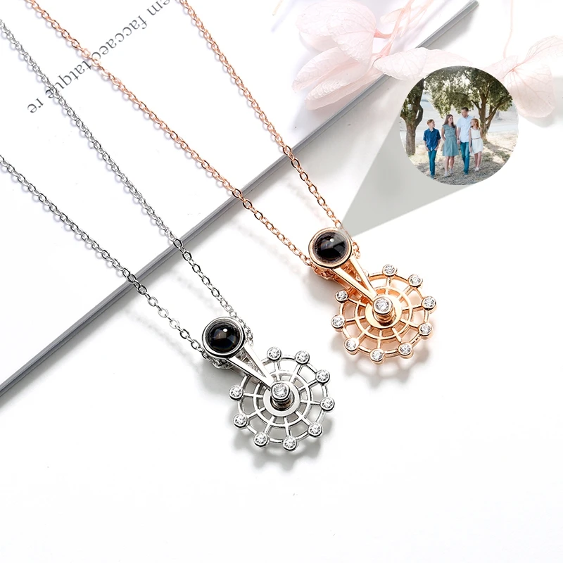 

Twinkling Custom Photo Projection Photo Necklace for Women Ferris Wheel Pendant Necklace 925 Chain Girl friend Birthday Gift