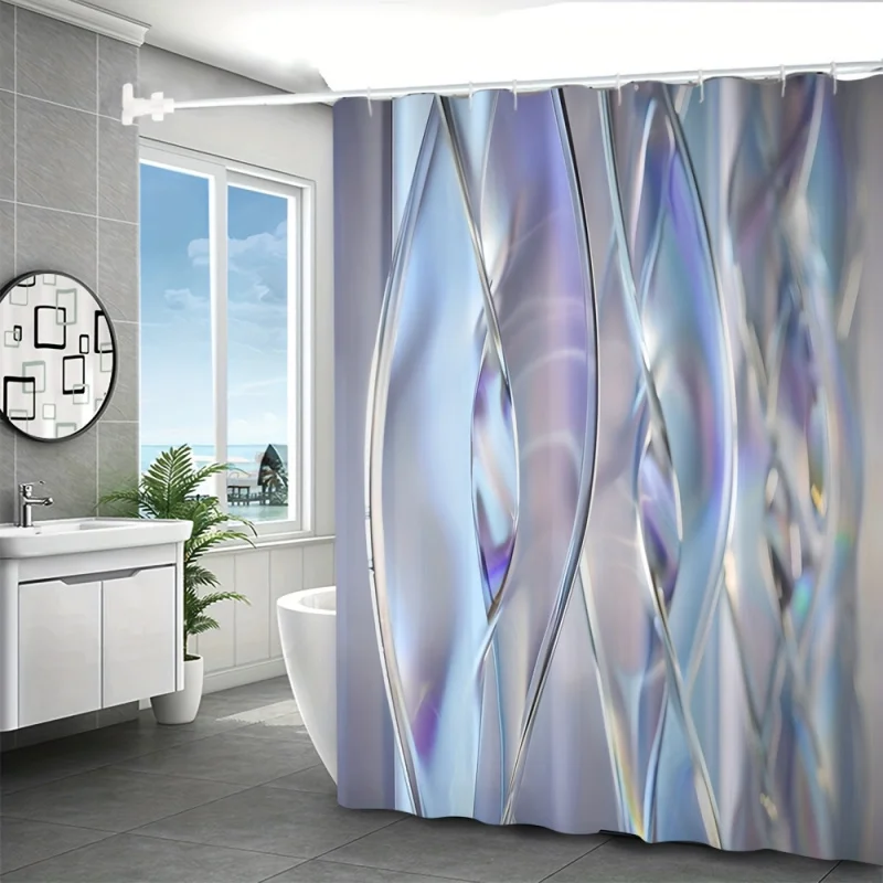 4pcs Irregular Striped Waterproof Bathroom Curtains Set - Digital 3D Printed, Shower Curtain without Punching, Easy to Clean and