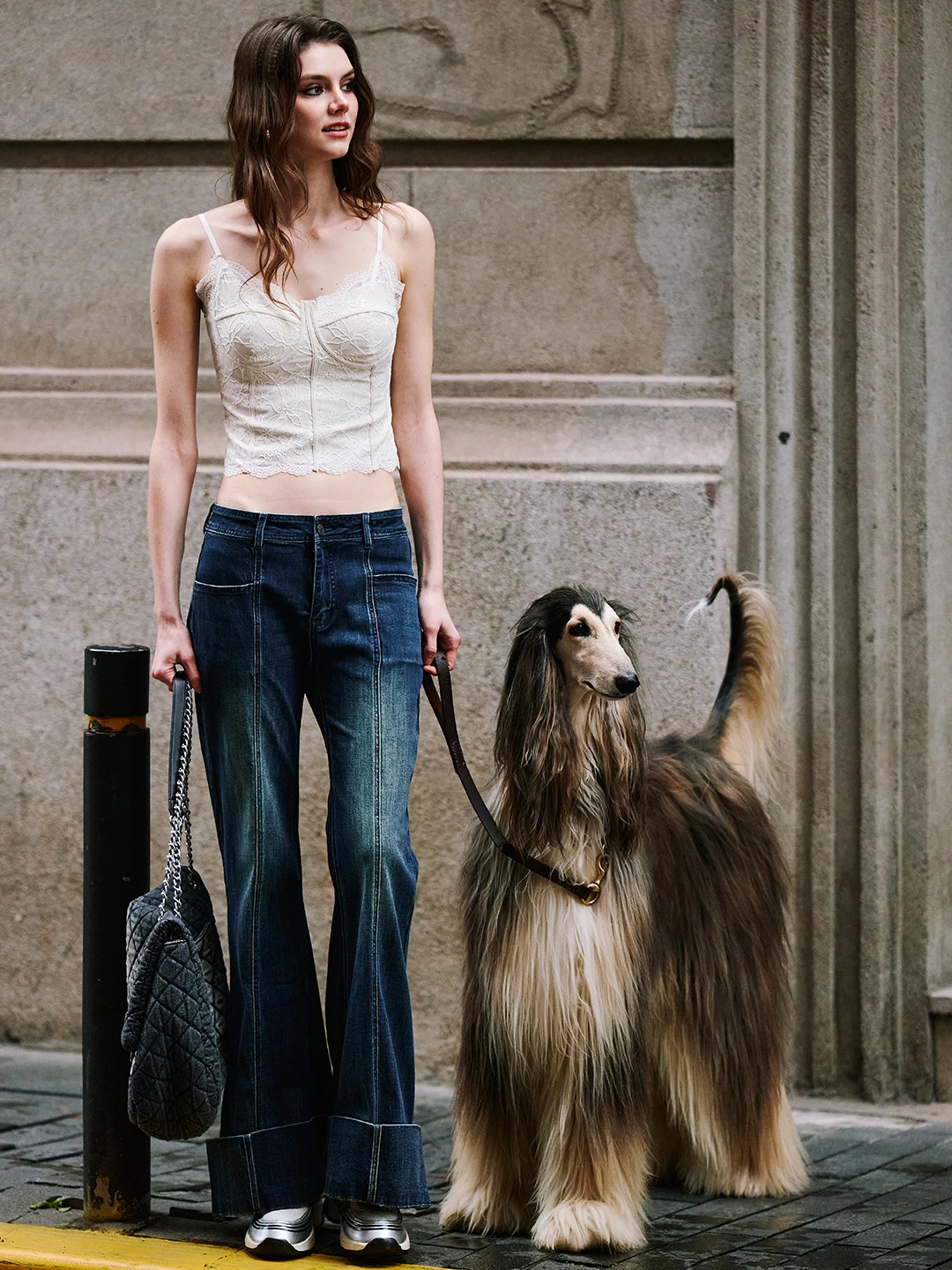 

Джинсы Luna7xi Deep Blue Vintage: расклешенные, облегающие, с отворотами, повседневные, длинные брюки с высокой талией из хлопковой смеси, комфортные