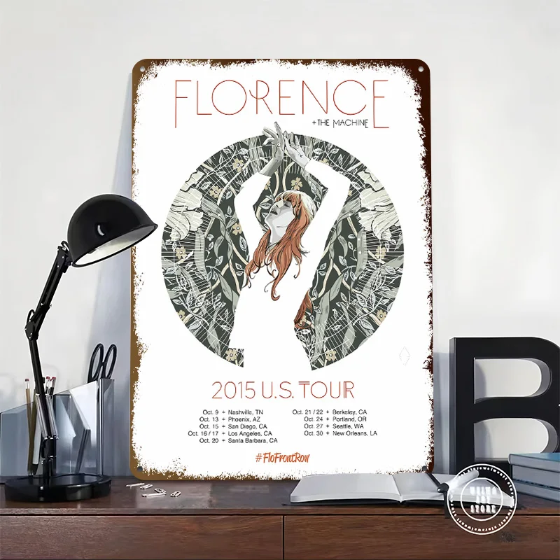 Florence + The Machine 2015 Tour Personalized 3D Textured Metal Poster Wall Art Tinplate Sign for Modern Home Decoration Luxury