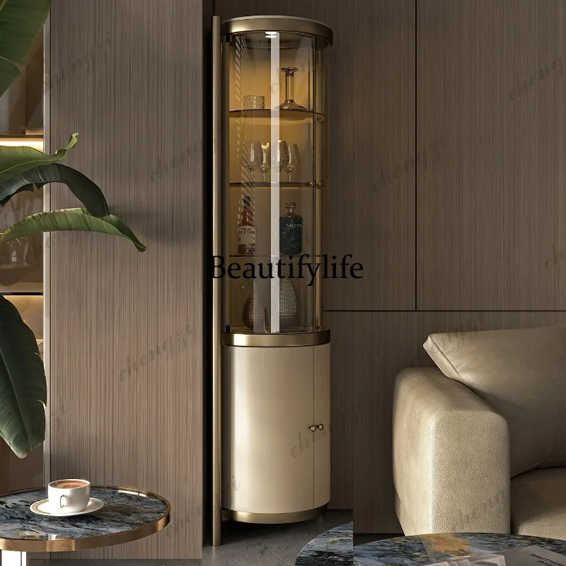 Light luxury wine cabinet Corner  cabinet Living room decorative locker Integrated wall triangle cabinet Solid wood storage