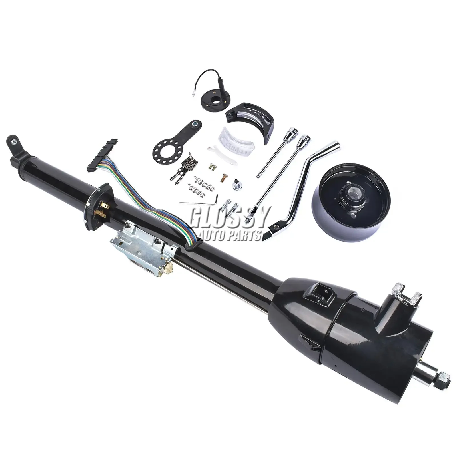AP03 R91004BK-32" 32" Automatic Floor Shift Tilt For Steering Column w/ Key + 9 Hole Wheels Adapter Black