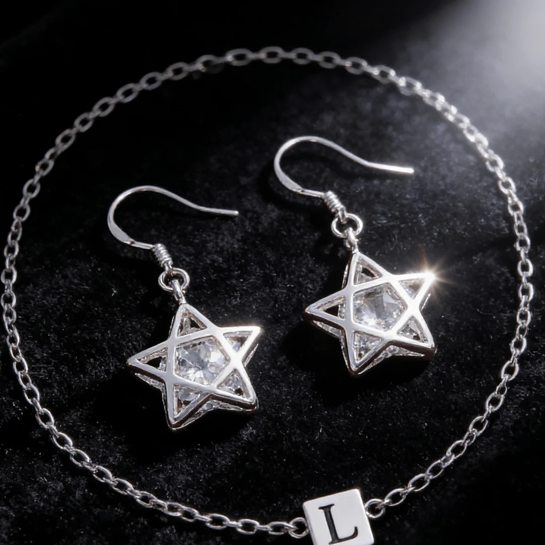925 Sterling Silver gothic Star Crystal Earrings for Women Street all-match Jewelry Fashion Wedding accessories Party Gifts