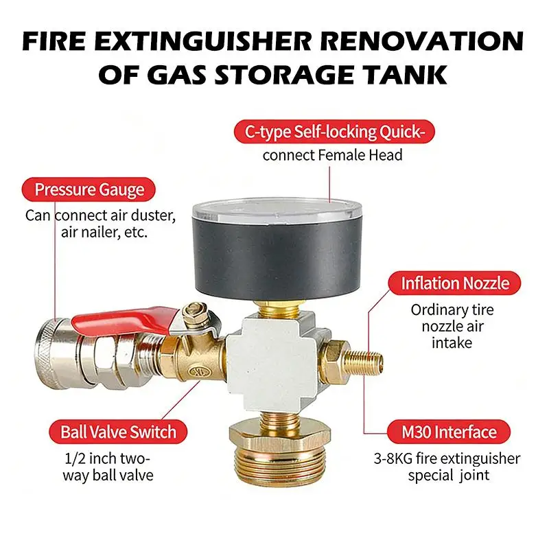 【C】Small Air Tank Pressure Adapter, Fire Extinguisher Conversion Air Pump, Portable Mobile Air Compressor Accessories