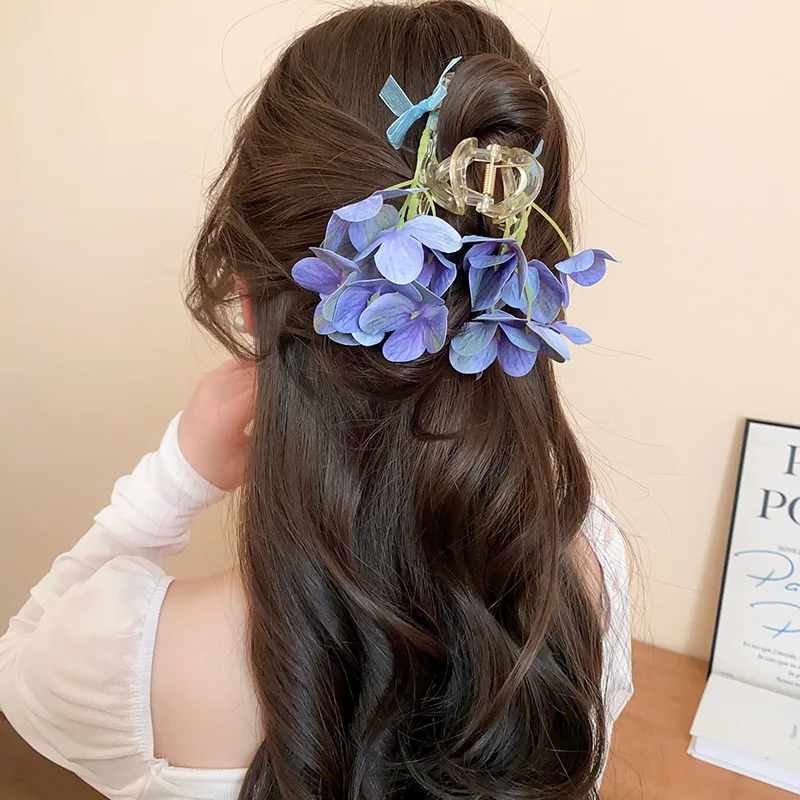 New Gradient Bow Orchid Flower Petal Large Acrylic Hair Claw Clips Women Fairycore Shark Clip Sweet Light Luxury Accessories Y