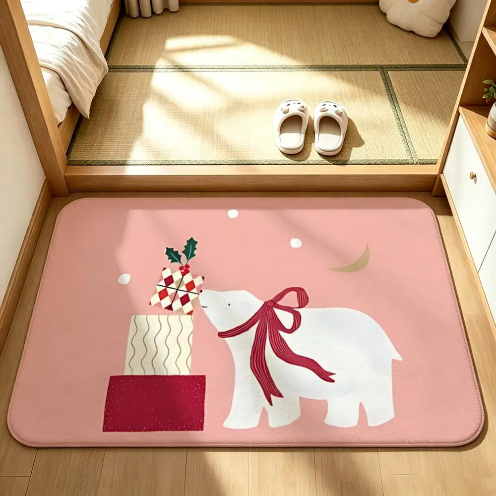 Art-Gift-Box-Opening BearS Floor Mat Bedroom Carpet, Bathroom Foot Mat, Doormat, Non-Slip Absorbent Multi-Use