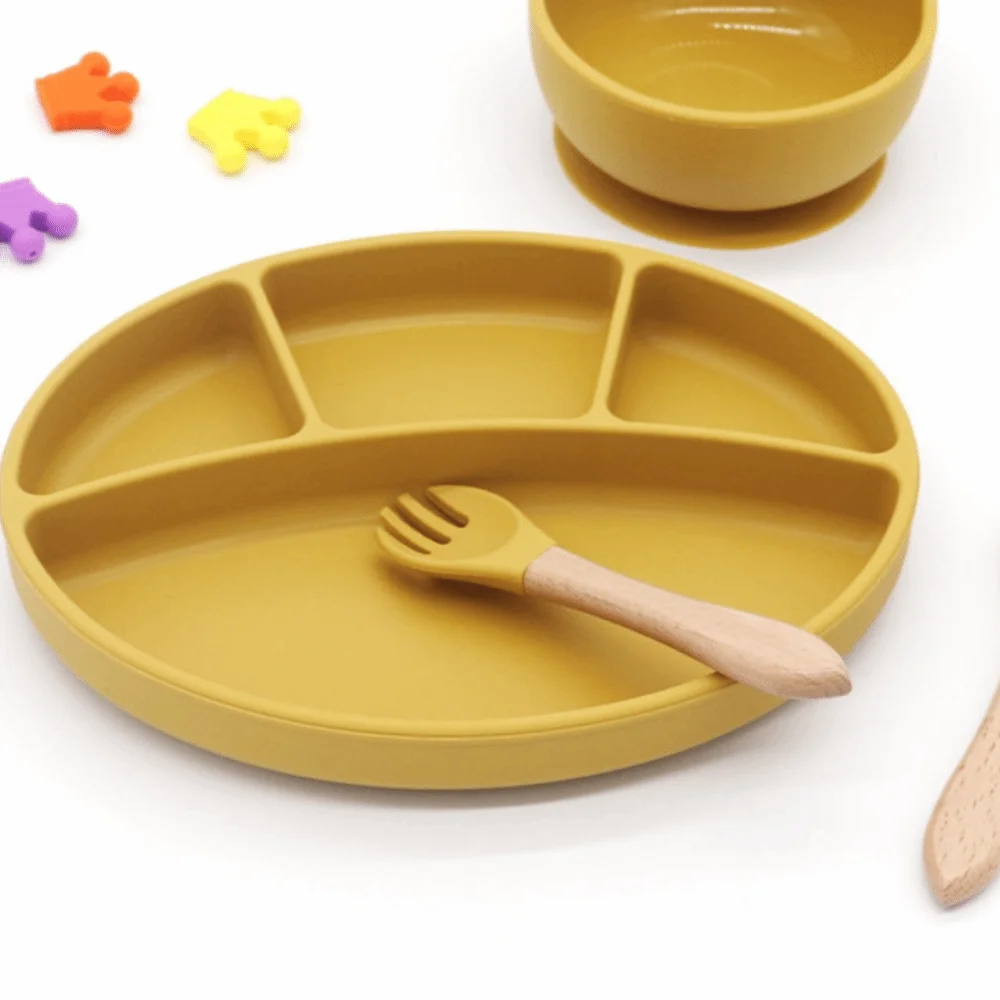 

Non-Slip Silicone Divided Plate BPA Free Waterproof Suction Cup Dinner Plate Sturdy Kids Dishes Kids Feeding Plate Home Use