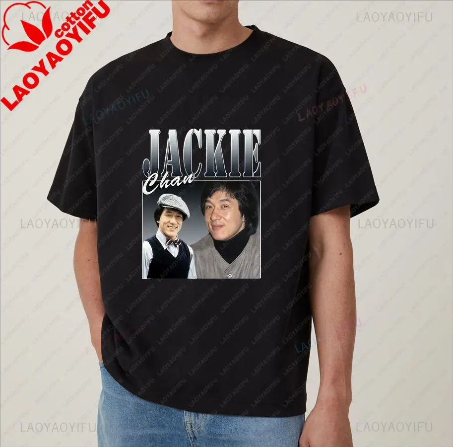 International Kung Fu Star Jackie Chan's Classic Poster Printed Men's Shirt, Everyday Casual Street Wear, Cotton 0 Neck T-shirt
