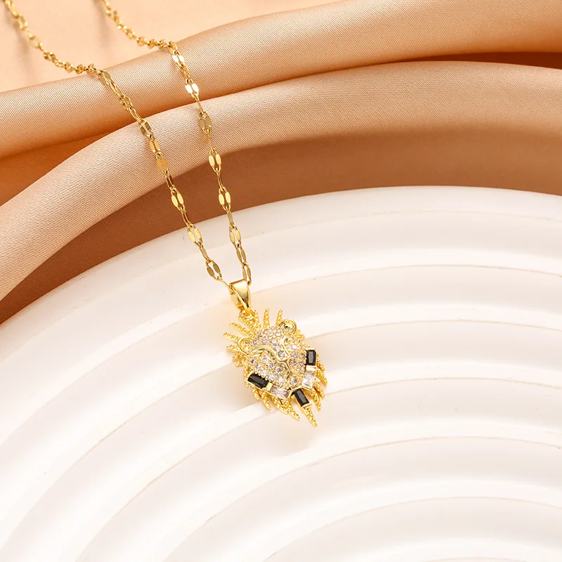 قلادة نسائية على شكل رأس الأسد، تصميم شخصي ومستبد، قلادة من الزركون الأسود.