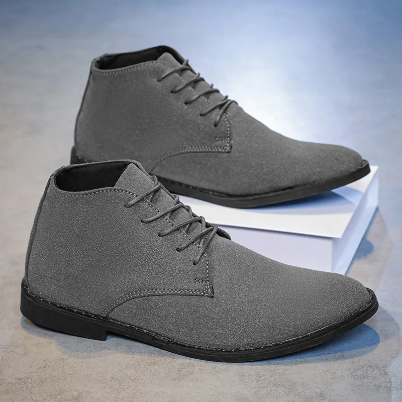 Botas de cuero amarillas de estilo británico para hombre, botas Chelsea de ante puntiagudas, talla 39-46, botines planos cómodos, botas de cuero para hombre