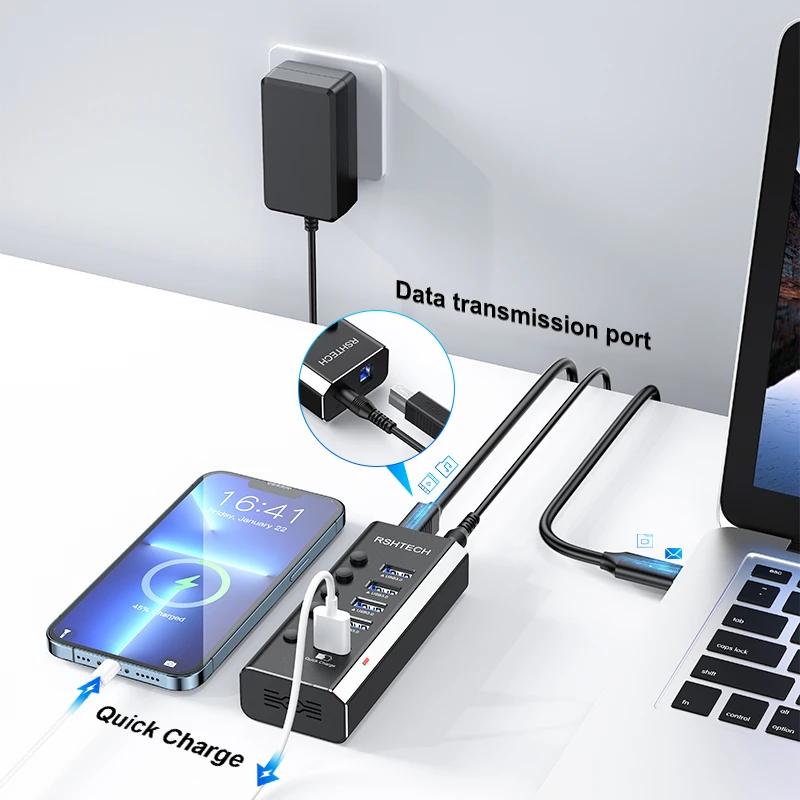 USB-разветвитель RSHTECH с 4 портами USB 3,0, 5 Гбит/с