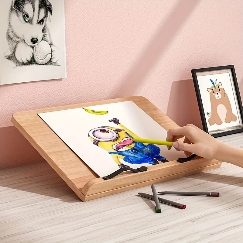 8-Level Adjustable Wooden Reading Stand - Ergonomic Retro Bookshelf with High-Flexibility Clamps, Foldable Desktop Stand