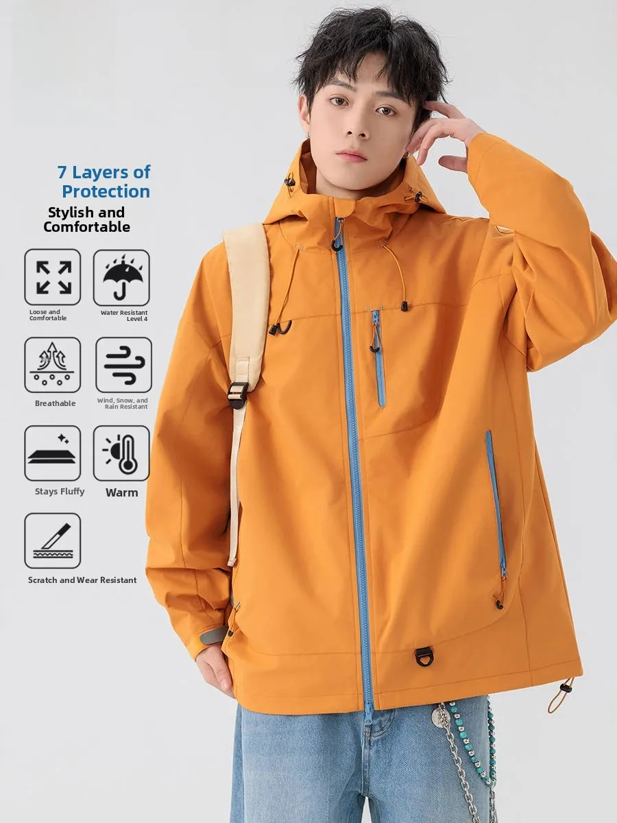 

Мужская куртка Jeanswest с капюшоном, осень 2024, новая модная ветрозащитная водонепроницаемая походная одежда, свободная посадка из полиэстера и нейлона, костюм...