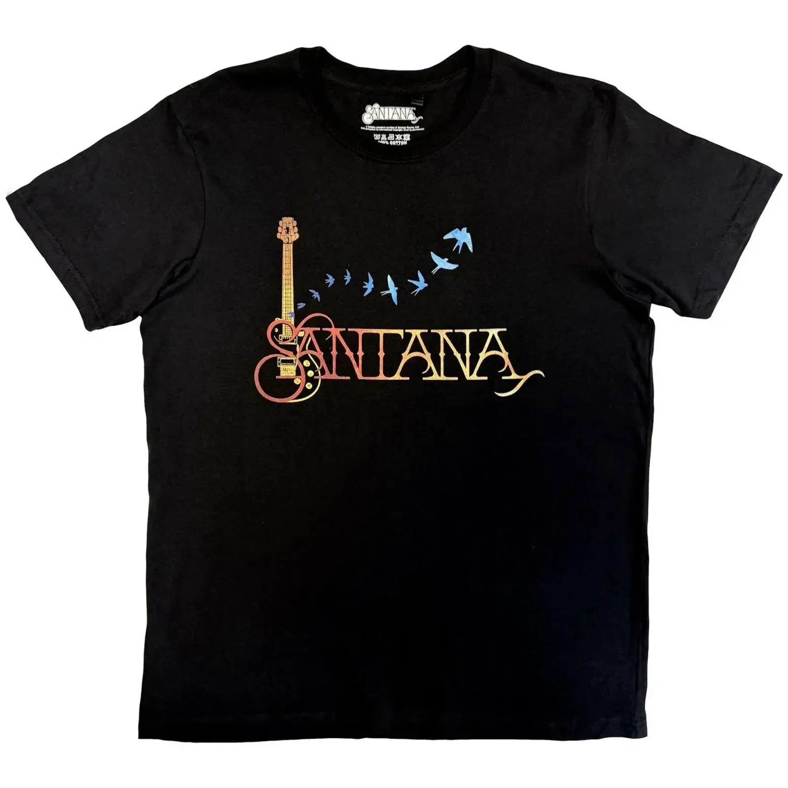 Santana Guitar Birds Black t shirt vintage Washed Top For Everyday Wear designer clothes streetwear Versatile Breathable Casual