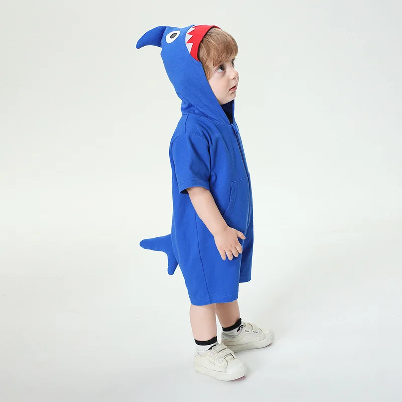 Newborn Baby Girls Boys Clothes Romper Bodysuit Lovely Kigurumis Shark Cotton Hooded Infant Toddler Onesie Baby Zipper Jumpsuits