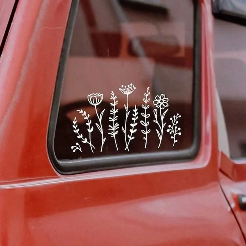 1 Pack Wildflower Stickers, Car Mirror Stickers, Detachable Vinyl Stickers, Bumper Stickers, Gifts for Girlfriend Plant Lovers