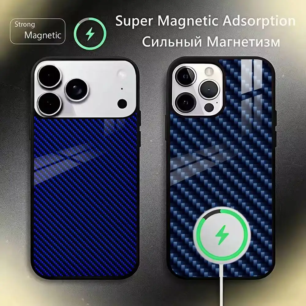 Imitation Carbon Fiber Phone Case For iPhone17,16,15,14,13,12,11 Plus,Pro,Max Magnetic with Wireless Charging