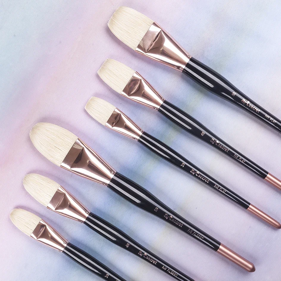 Artsecret 545 High Quality Wooden Handle Hog Bristle Art Painting Artistic Tight Brush for Acrylic and Oil Drawing
