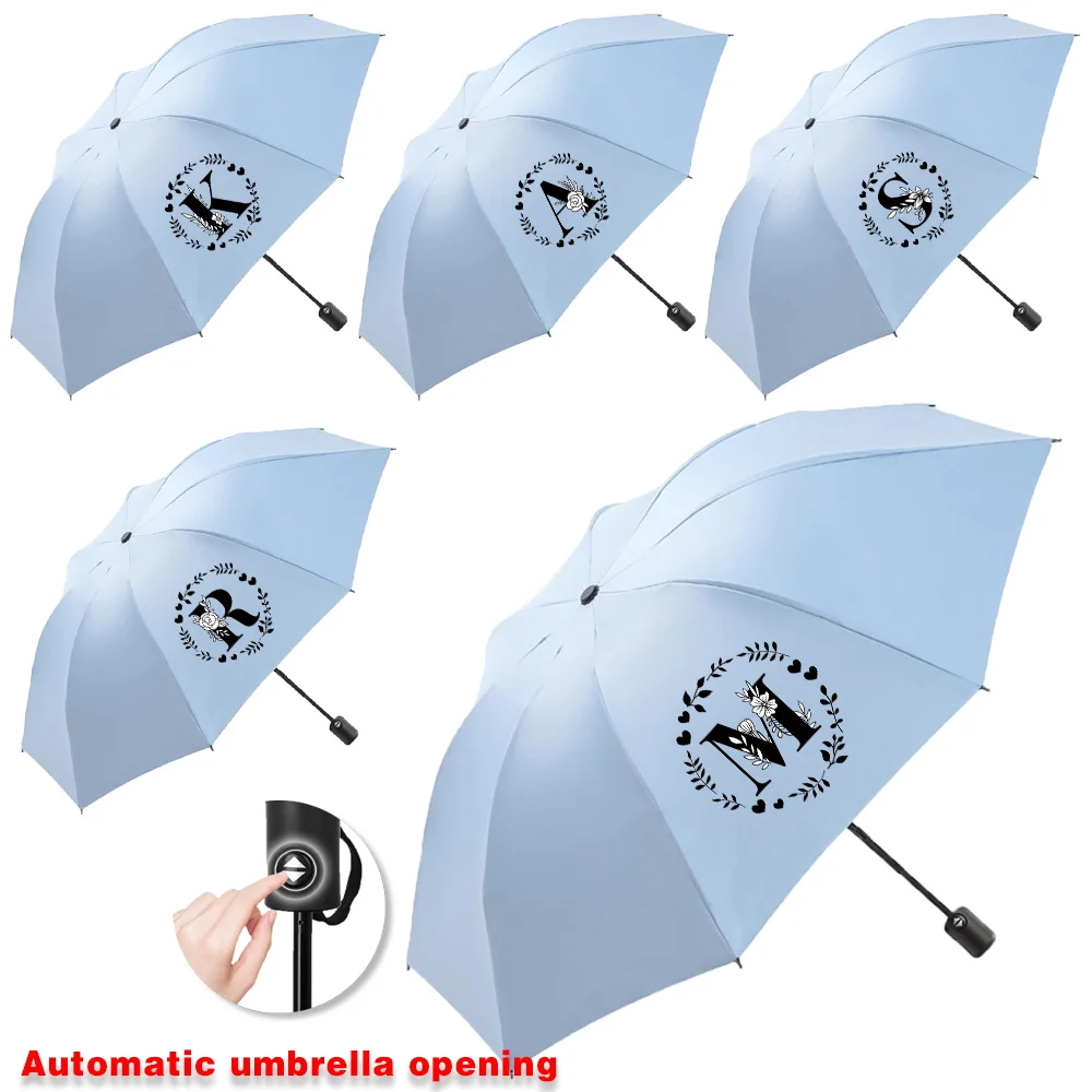 

Automatic Umbrella Portable Sunshade Sunscreen Rain Umbrella Blue Handle Foldable Sun Rain Dual Travel Garland Letter Printing