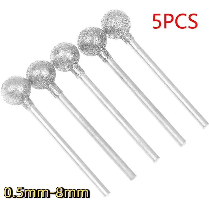 2.35mm Shank Carve Precision Carving Tool Electric Grinder Parts 0.5mm-8mm Diamond Round Burring Sanding Drill Bit Grinding Head