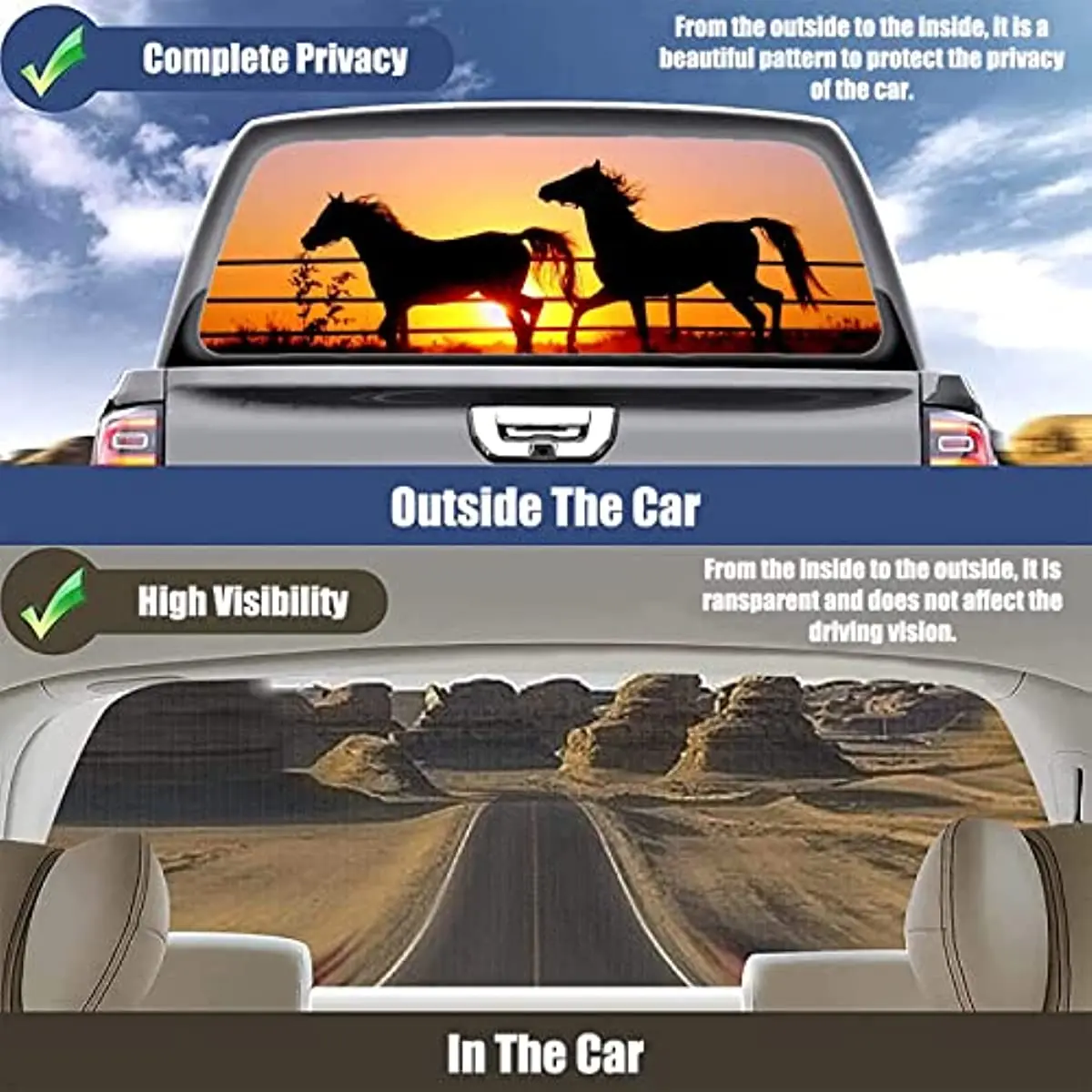 Truck Decal - Steed Horse Truck Rear Window Stickers For Car Truck SUV Van, Vinyl Wrap Graphic Perforated Film See-Through Net P