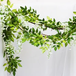 1szt White Wisteria Vine Ivy Cherry Blossoms Artificial Flower Garland Eucalyptus Leaves Rattan For Wedding Arch Home Room Decor