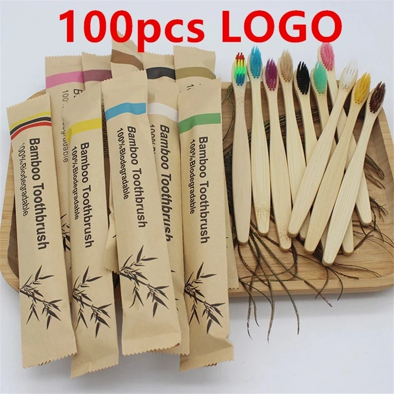 50/100 szt. Personalizowane szczoteczki do zębów z bambusa z włosiem z naturalnego włosia, ekologiczne szczoteczki do zębów z drewna, narzędzia do pielęgnacji zębów w podróży dla dorosłych