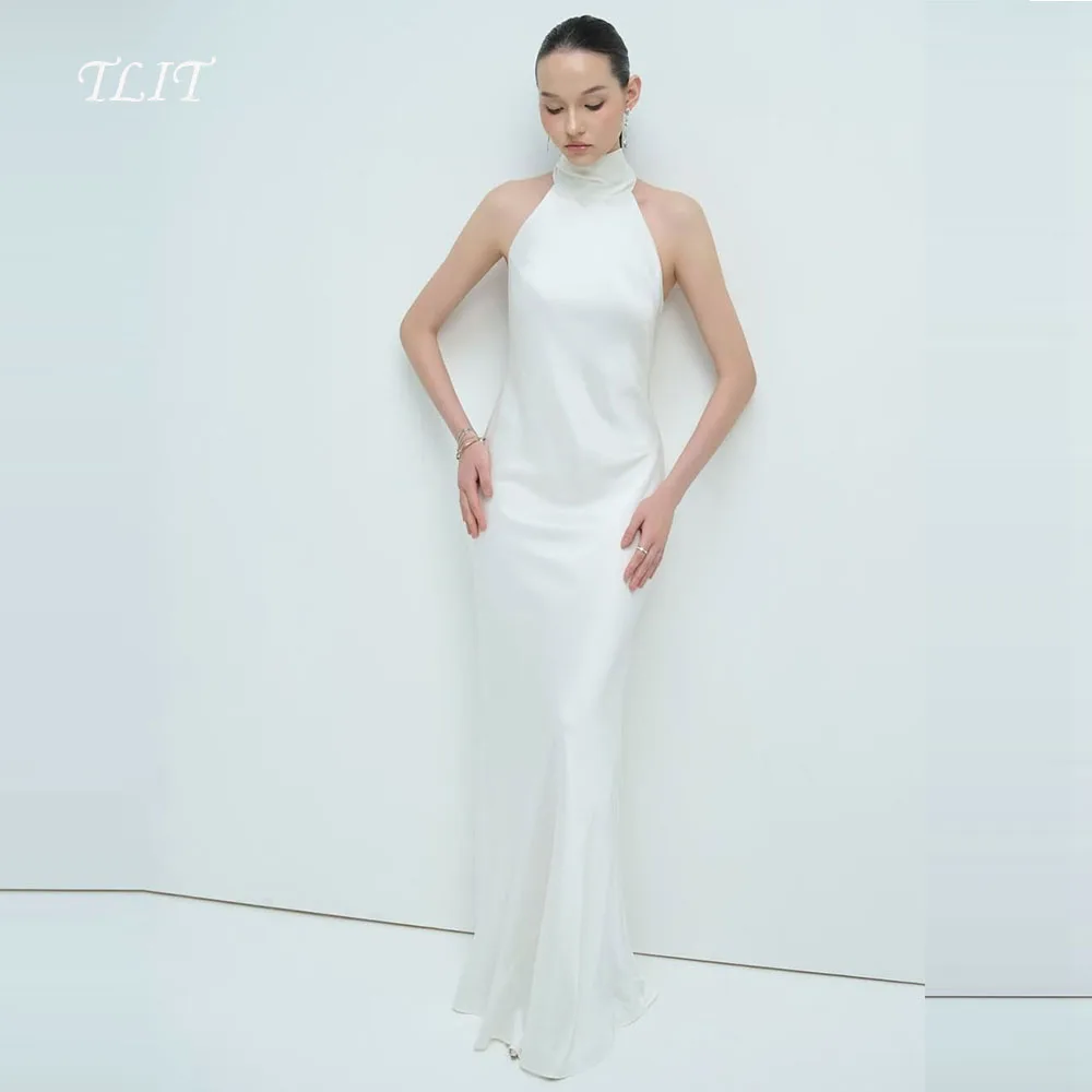 

TLIT винтажное белое шелковое атласное свадебное платье русалки по индивидуальному заказу с завязкой на шее Vestido de casamento свадебные платья на пуговицах 2026