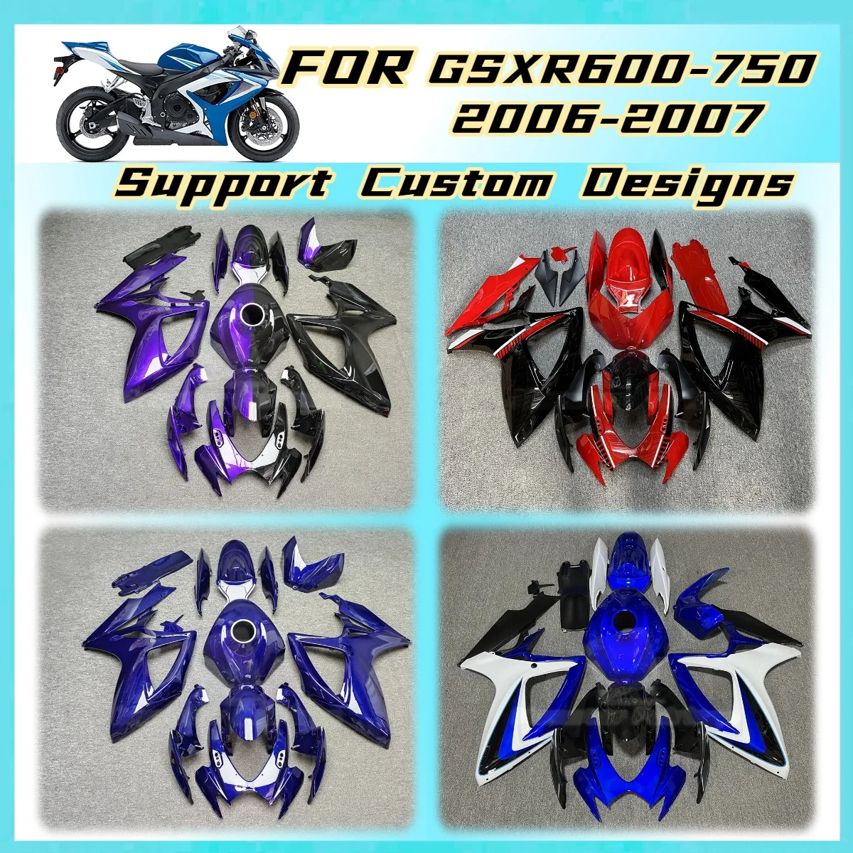 Injection Molded Fairings for Suzuki GSXR 600 750 2006 2007 Premium ABS Plastic Bodywork Fairing Kit GSXR600 GSXR750 06 07
