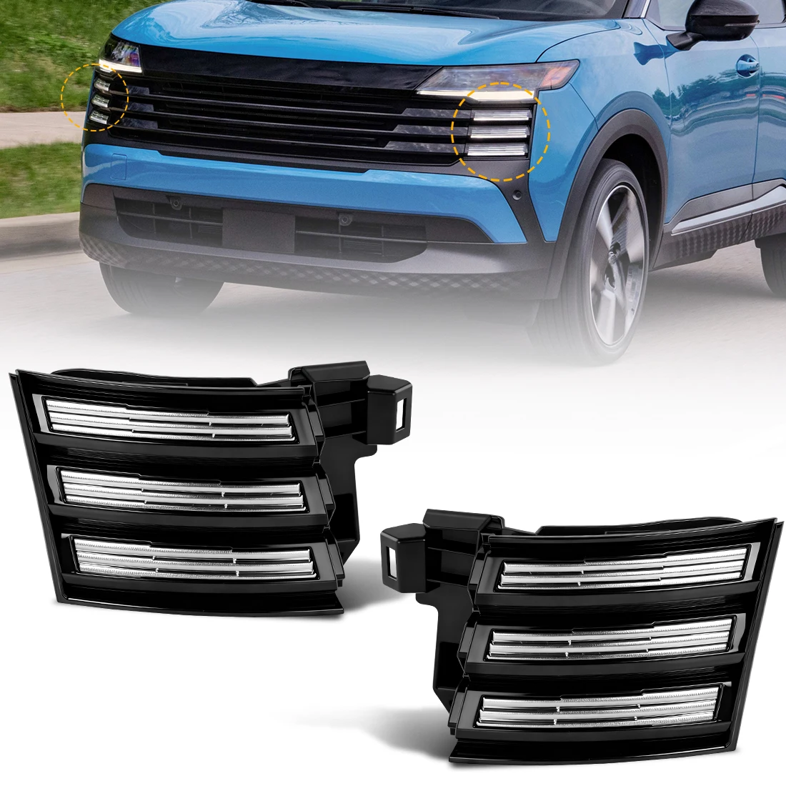 

2pcs For Nissan Kicks 2025 2026 Front Bumper Grill Trim Daytime Running Light Reflector Car Decoration Car Accessories