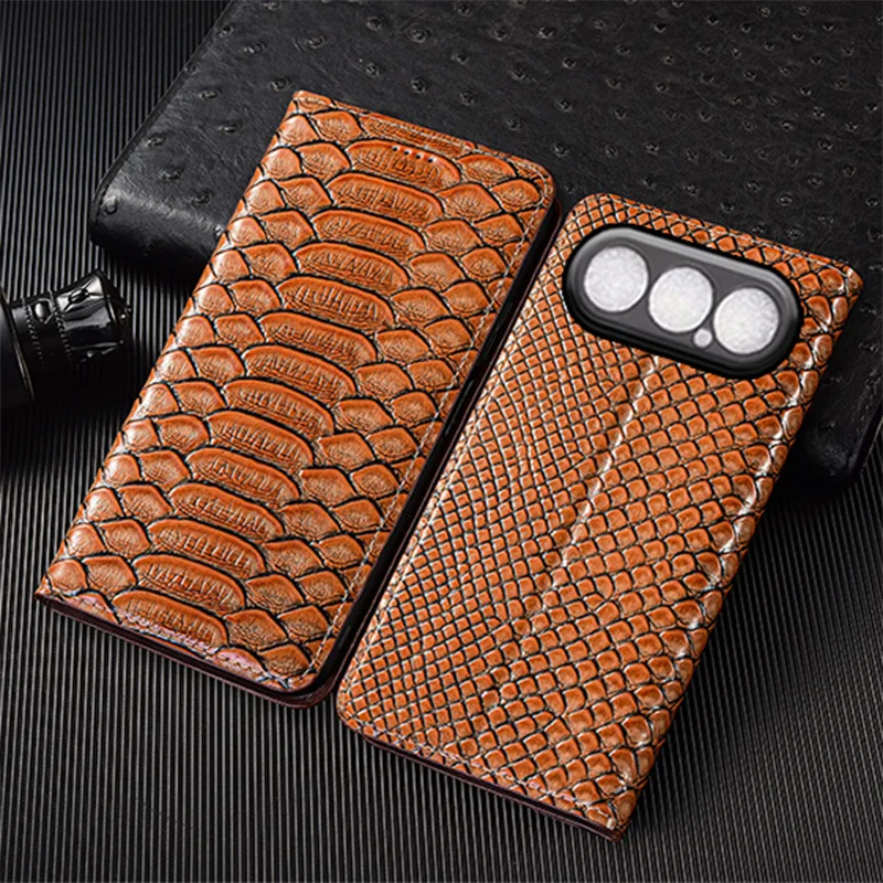 

Genuine Leather Flip Case For Honor 500 Pro Phone Cover Card Cases Python Pattern Handmade