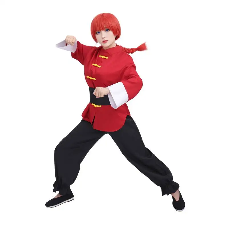 

DAZCOS Ranma 1/2 аниме Ranma Saotome косплей костюм для женщин красный костюм кунг-фу с поясом для вечеринки на Хэллоуин